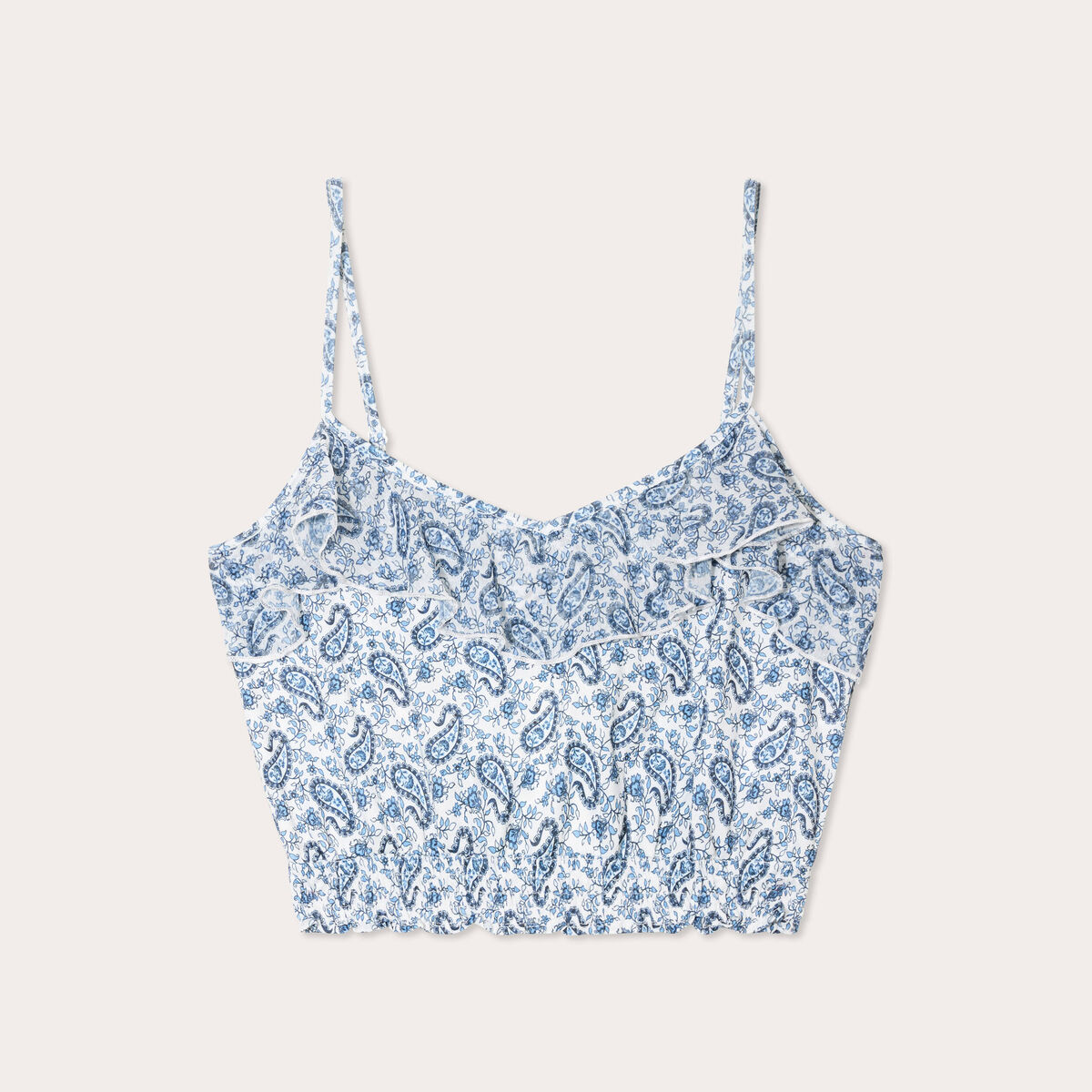 Blouse cropped volants bleu femme