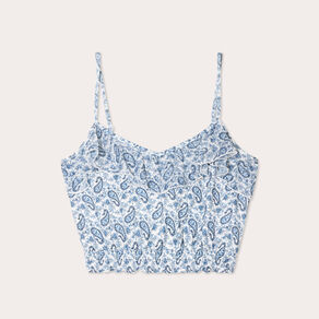 Blouse cropped volants bleu femme