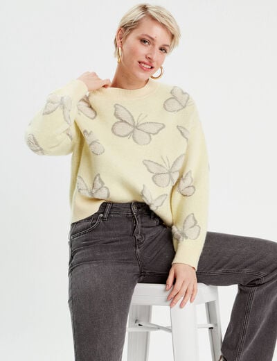 Pull manches longues jaune clair femme