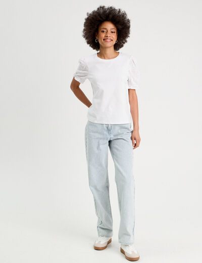 T-shirt manches brodées blanc femme