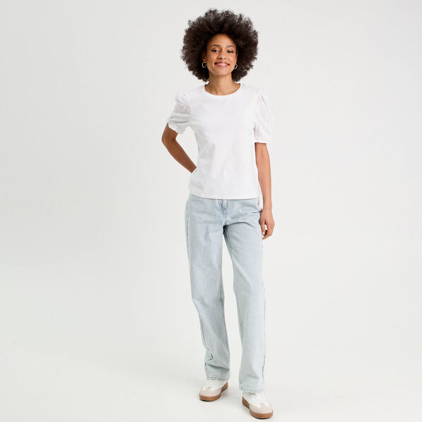 T-shirt manches brodées blanc femme