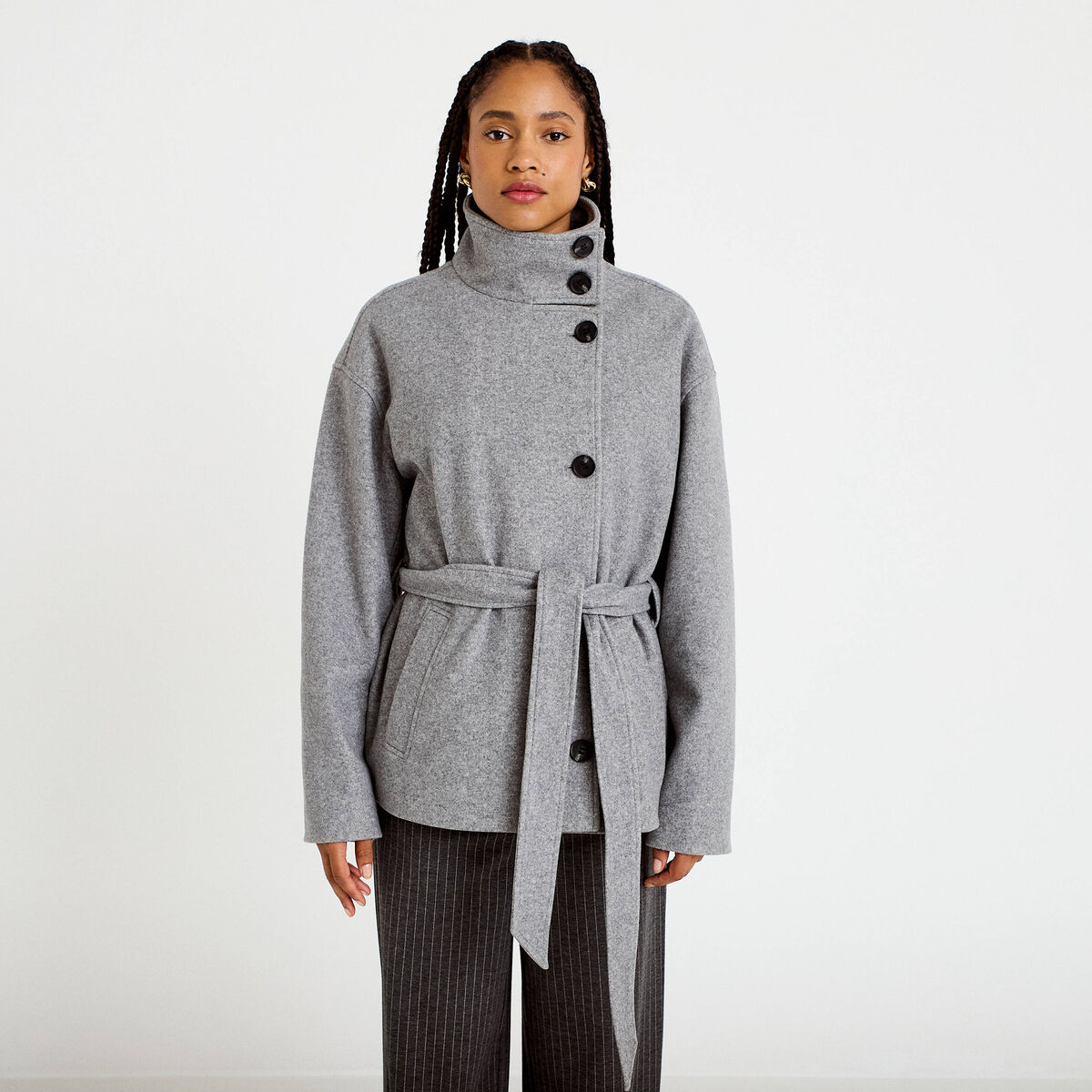 Veste oversize manches longues gris femme