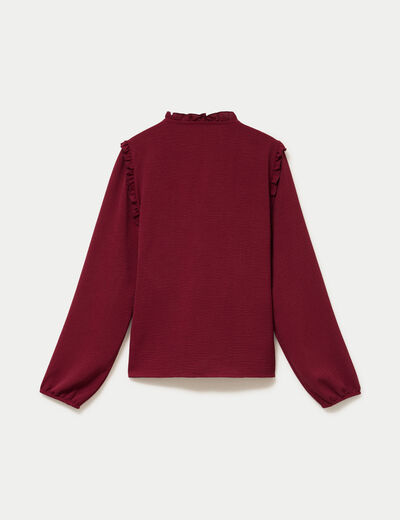 Blouse ample col montant manches longues rouge fonc&eacute; femme