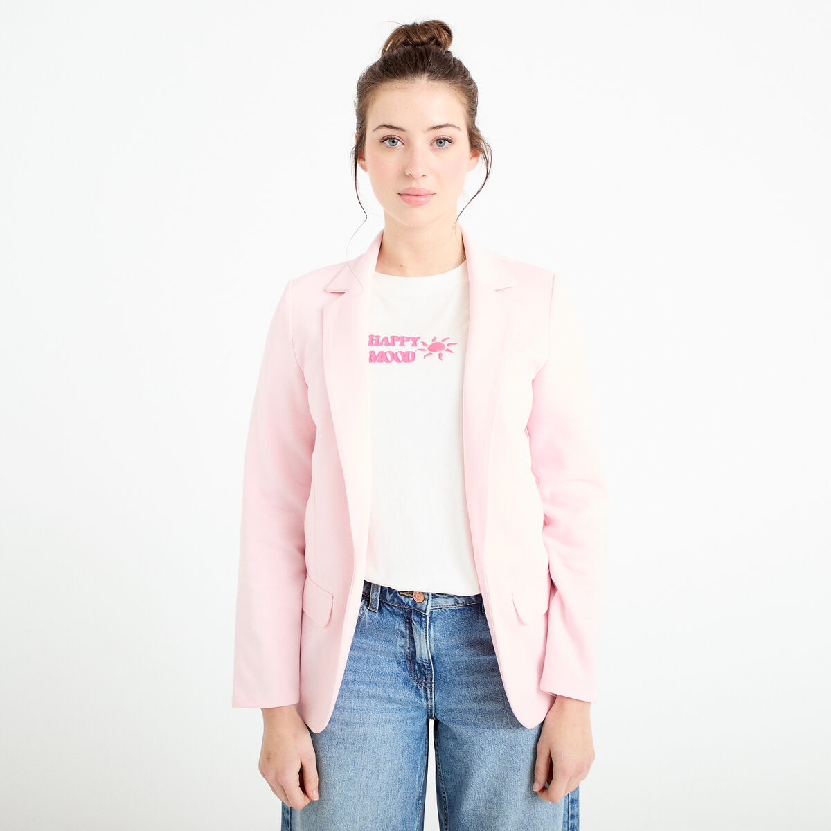 Veste blazer cintr&eacute;e rose clair femme