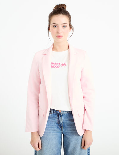 Veste blazer cintr&eacute;e rose clair femme