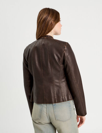 Veste ajustée simili cuir marron foncé femme