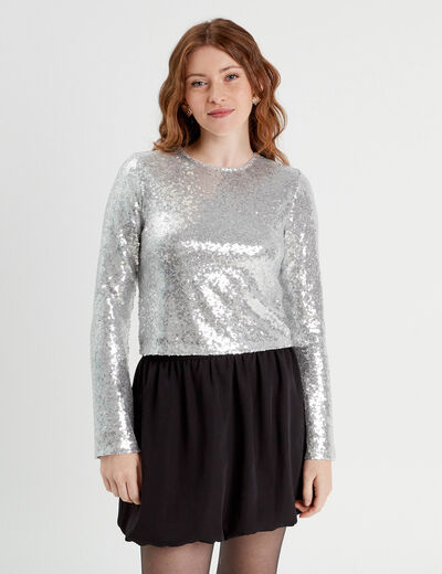 T-shirt avec sequins gris argent femme