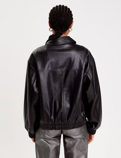 Bomber oversize similicuir col chemise noir femme