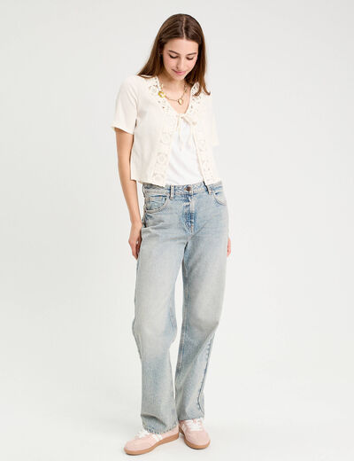 Blouse manches courtes nouée ecru femme