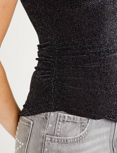 Top ajust&eacute; col rond manches courtes noir femme