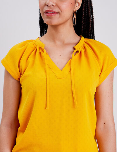 Blouse manches courtes jaune foncé femme