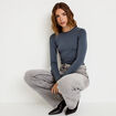 T-shirt cintr&eacute; col rond manches longues gris femme