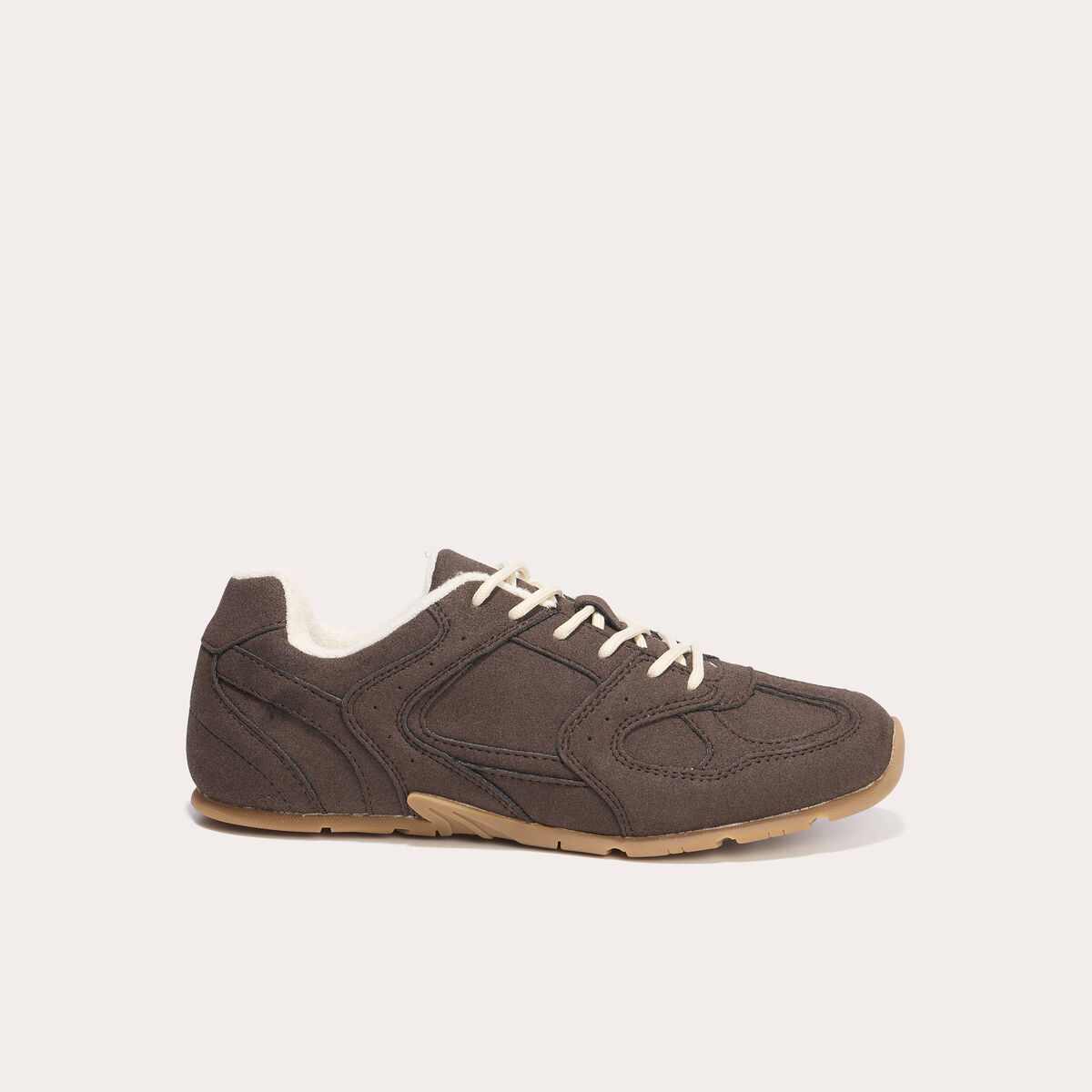 Baskets basses aspect daim marron femme