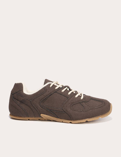 Baskets basses aspect daim marron femme