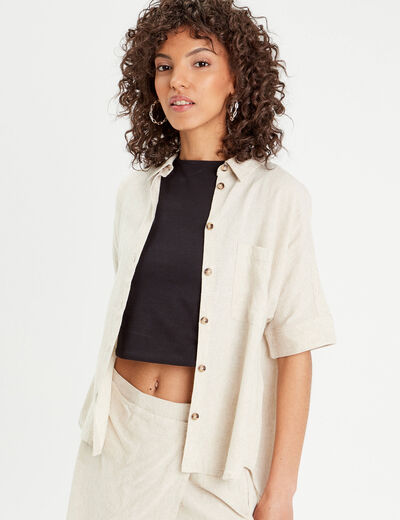 Chemise droite contenant du lin beige femme