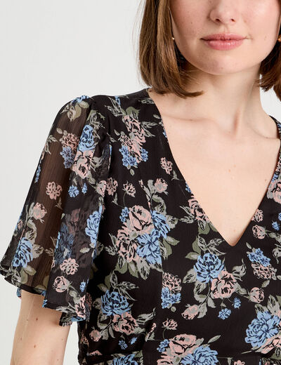 Robe midi évasée col en V noir femme