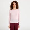 T-shirt ajust&eacute; col rond manches longues rose clair femme