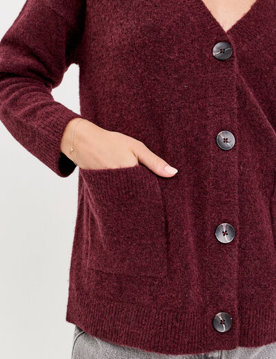Gilet col v violet fonc&eacute; femme