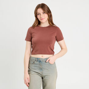 t shirt cropped marron cognac femme T-shirt cropped marron cognac femme