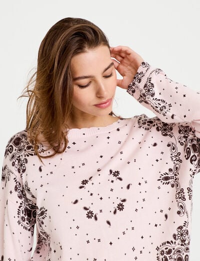 Pull col rond manches longues rose clair femme