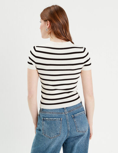 T-shirt manches courtes col polo blanc femme