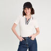 Polo côtelé manches courtes ecru femme