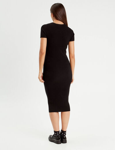 Robe longue moulante côtelée noir femme