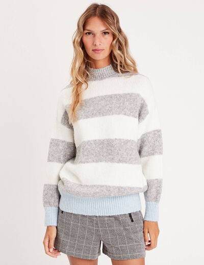 Pull col montant gris clair femme