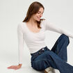 T-shirt manches longues côtelé ecru femme