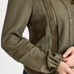 Blouse broderie col V manches longues vert kaki femme