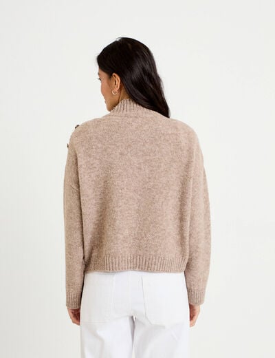 Pull col montant manches longues taupe femme