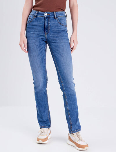 Jeans droit taille haute denim stone femme