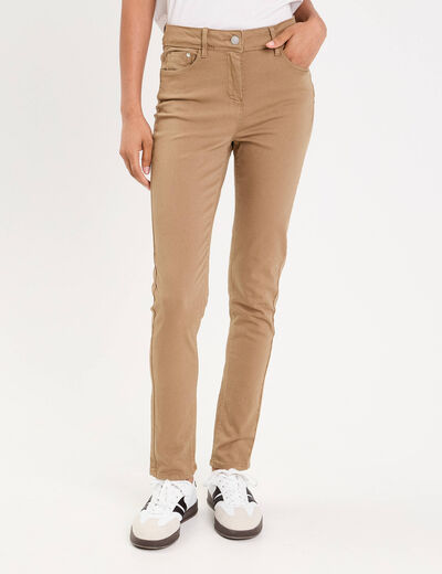 Jeans slim 5 poches beige femme