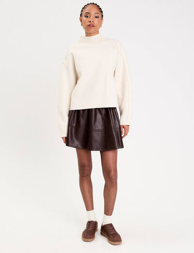 Jupe patineuse en similicuir marron fonc&eacute; femme