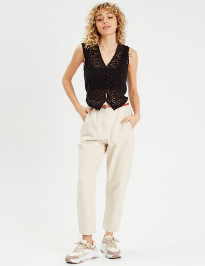 Débardeur cropped côtelé noir femme
