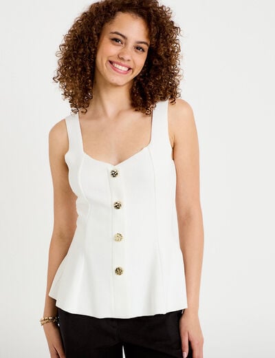 D&eacute;bardeur p&eacute;plum cintr&eacute; col coeur ecru femme