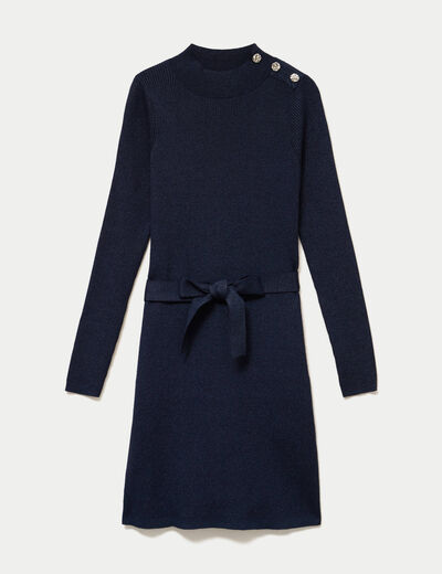 Robe pull ajust&eacute;e manches longues bleu marine femme