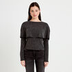 Pull cape col rond manches longues gris fonc&eacute; femme
