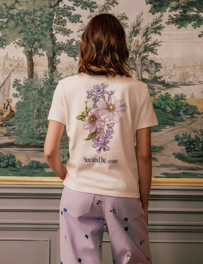 T-shirt imprim&eacute; fleurs Bridgerton ecru femme