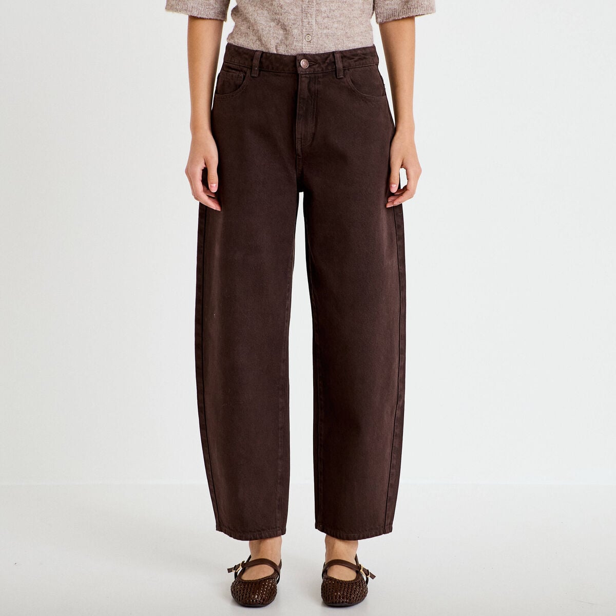 Jean bootcut taille standard marron fonc&eacute; femme