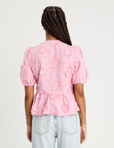 Blouse manches courtes noeuds rose poudrée femme