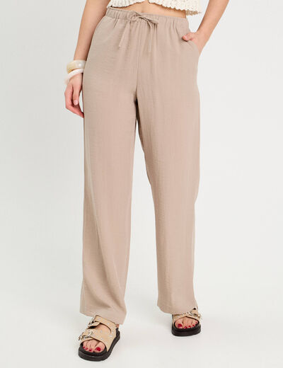 Pantalon large fluide beige femme