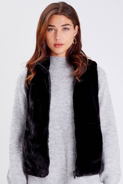Veste droite sans manches noir femme