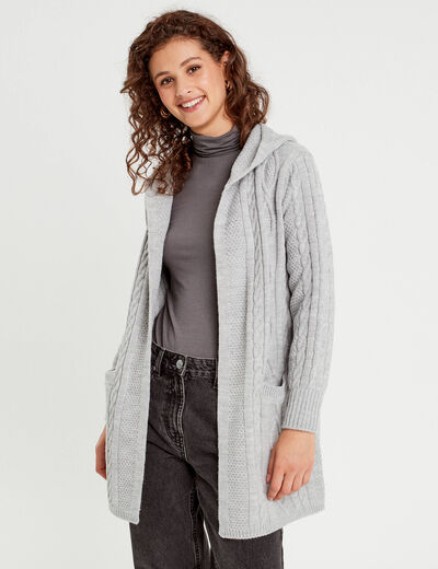 Gilet manches longues gris clair femme