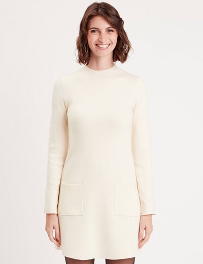 Robe pull droite avec poches ecru femme