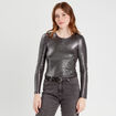 T-shirt métallisé gris argent femme