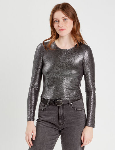 T-shirt métallisé gris argent femme