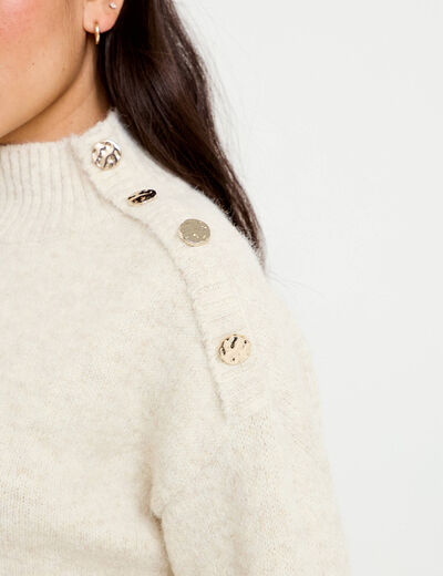 Pull col montant manches longues ivoire femme