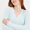 Pull manches longues col en V bleu pastel femme