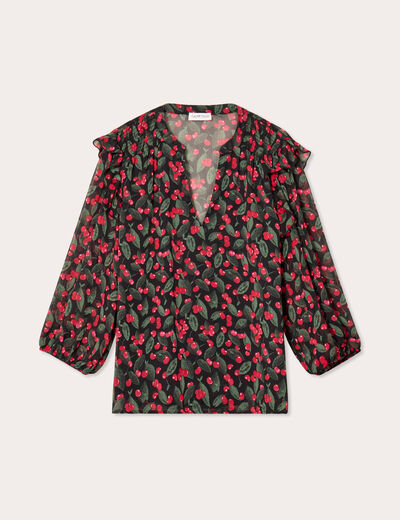 Blouse manches 3/4 noir femme